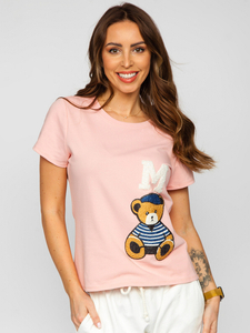 Camiseta de manga corta con parches para mujer rosa Bolf 52352