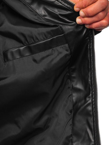 Chaqueta bomber de cuero para hombre negro Bolf 6705