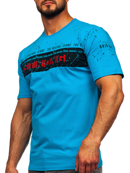 Camiseta de  manga corta estampada para hombre turquesa Bolf 14204