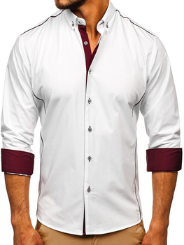 Camisa elegante de manga larga para hombre blanco y burdeos Bolf 5722-1