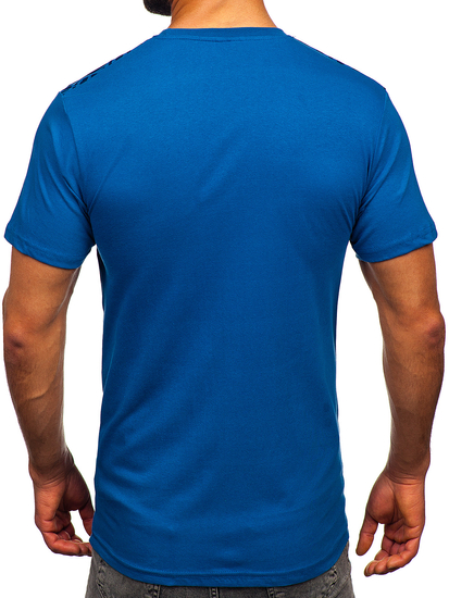 Camiseta algodón de manga corta con impresión para hombre azul Bolf 14720