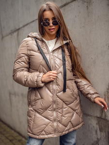 Chaqueta larga acolchada abrigo de invierno con capucha para mujer camel Bolf 5M3189