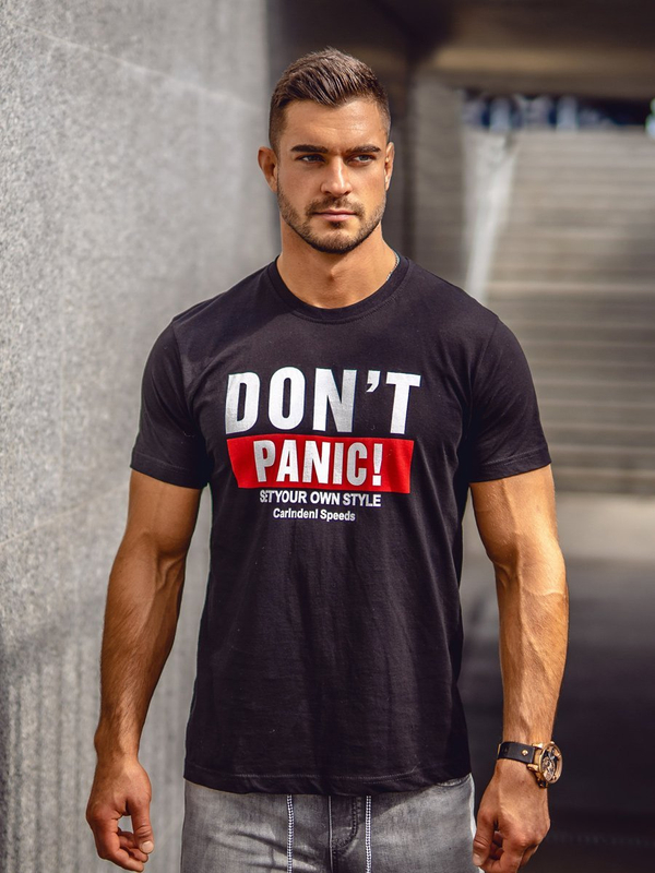 Camiseta de manga corta con impresión para hombre negro Bolf 10858A