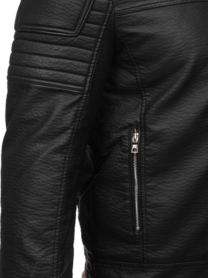 Chaqueta de cuero con pelo para hombre negro Bolf 11Z8013