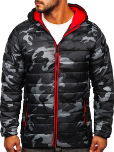 Chaqueta deportiva de entretiempo camuflaje para hombre negro y rojo Bolf SM83