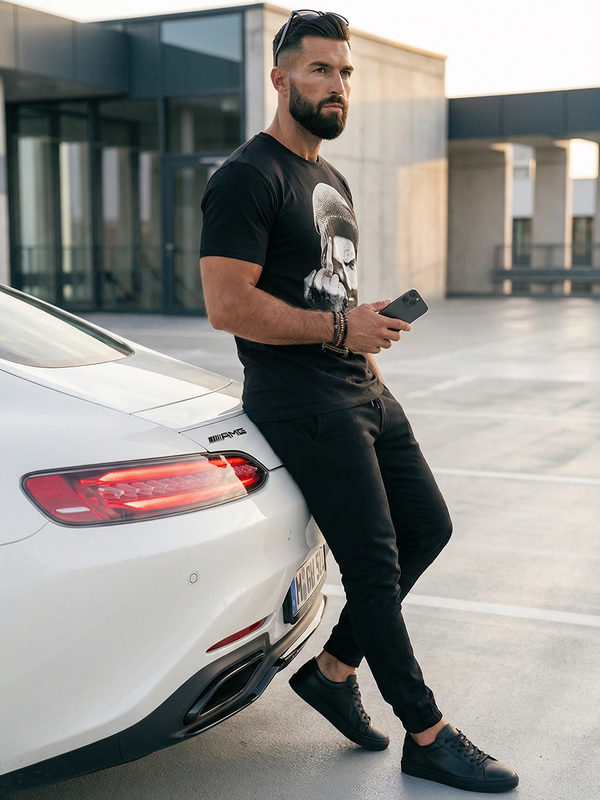 Camiseta de manga corta con impresión para hombre negro Bolf 142175A