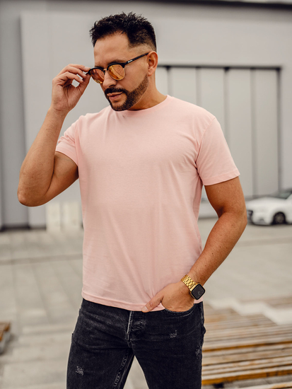 Camiseta lisa de algodón rosa claro para hombre Bolf 192397A