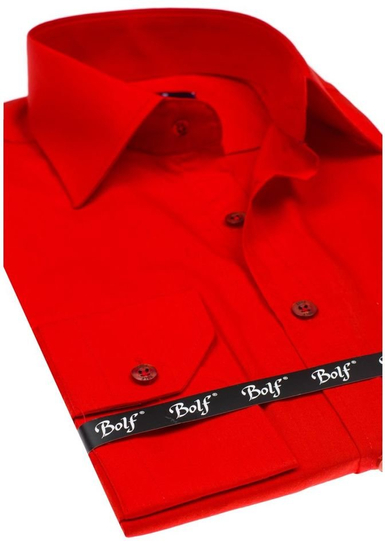 Camisa elegante roja de manga larga para hombre Bolf 1703