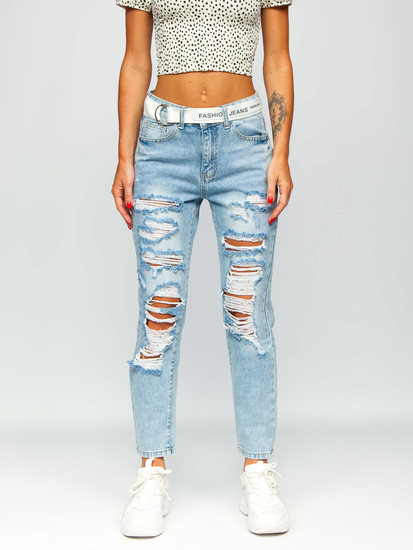 Pantalón vaquero para mujer con cinturón color azul celeste Denley BS502