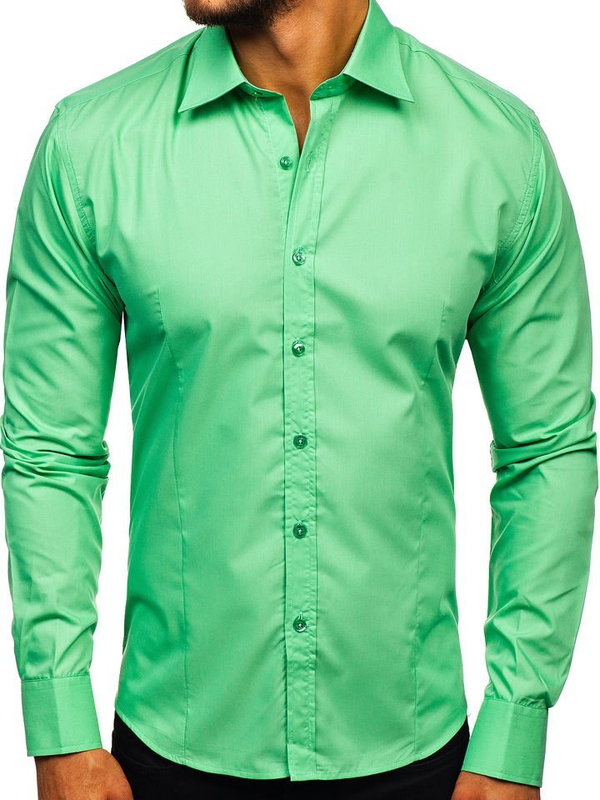 Camisa elegante verde menta de manga larga para hombre Bolf 1703