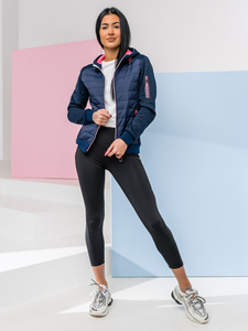 Chaqueta acolchada de entretiempo para mujer con capucha color azul oscuro Denley KSW4001