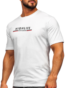 Camiseta  algodón de manga corta con impresión para hombre blanco Bolf 14738