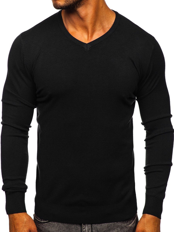 Hombre Jersey con cuello en V Negro Bolf YY03