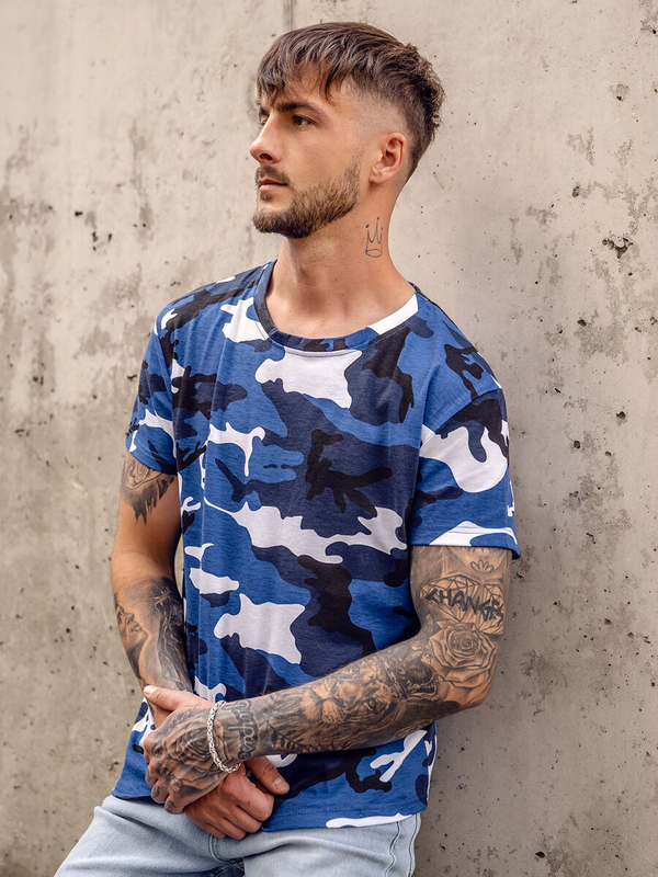Camiseta de manga corta camuflaje para hombre azul Bolf S807A1