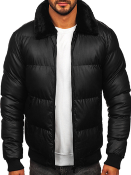 Chaqueta acolchada de cuero de invierno para hombre negro Bolf M8301