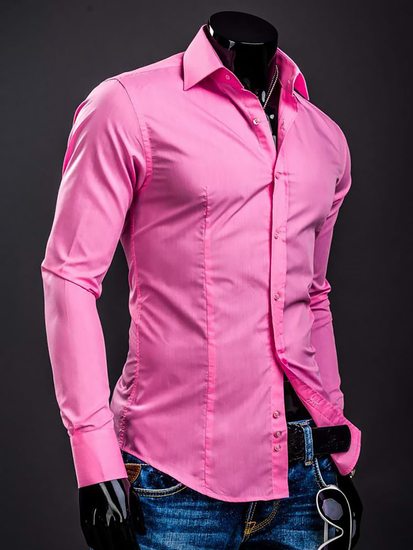 Camisa elegante coral de manga larga para hombre Bolf 1703A