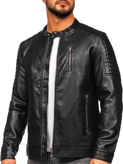Chaqueta biker de cuero para hombre negro Bolf 11Z8017