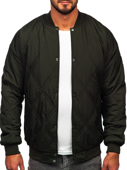 Chaqueta acolchada de béisbol bomber de entretiempo para hombre caqui Bolf 84M3020