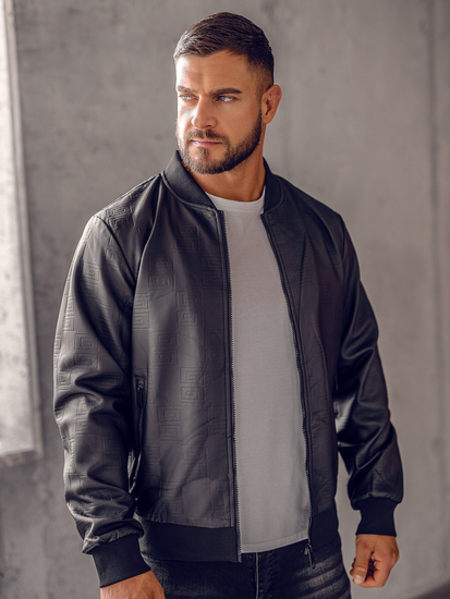 Chaqueta bomber de cuero para hombre negro Bolf 3A65B