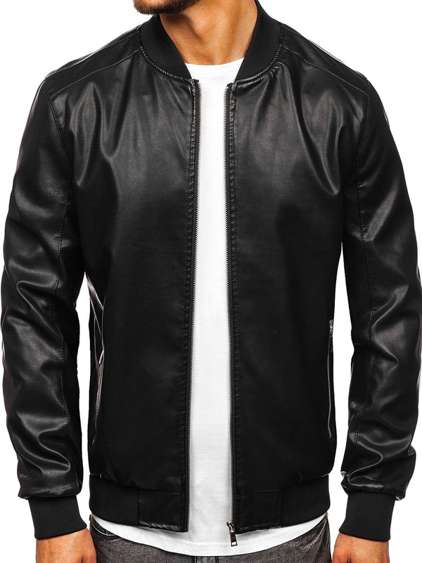 Chaqueta bomber de cuero para hombre negro Bolf 1147