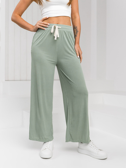 Pantalón ancho de tela para mujer verde Bolf W7955
