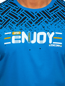 Camiseta algodón de manga corta con impresión para hombre azul claro Bolf 14720