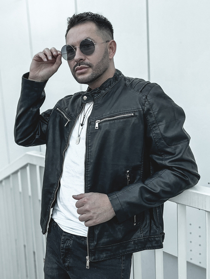 Chaqueta de cuero para hombre negro Bolf 1129