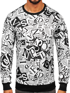 Sudadera sin capucha con impresión para hombre negro y blanco Bolf 8B1135