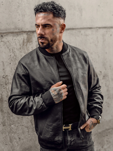 Chaqueta bomber de cuero para hombre negro Bolf 3A63A