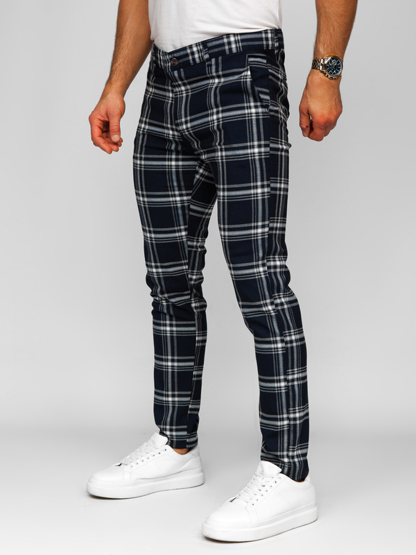 Pantalón chinos a cuadros de tela para hombre azul oscuro Bolf 184144