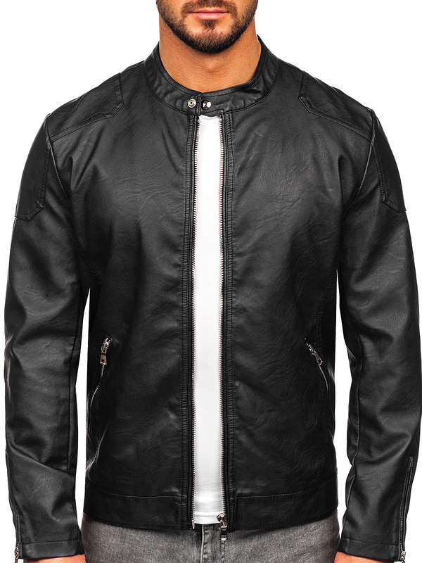 Chaqueta de cuero para hombre negro Bolf 11Z8027
