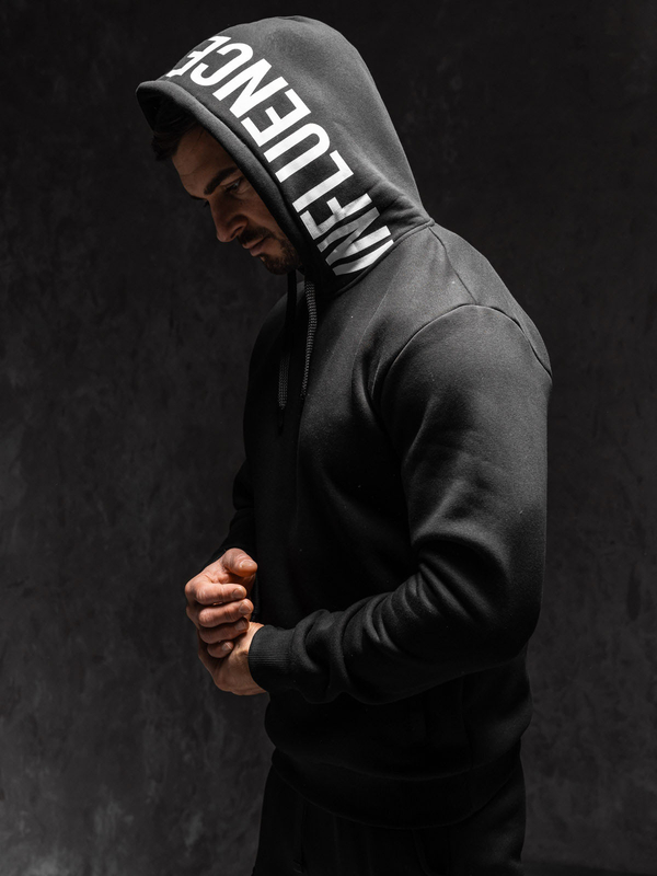 Sudadera con capucha e impresión para hombre negro Bolf 147050A