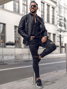 Chaqueta de cuero para hombre negro Bolf 1073B