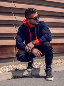 Sudadera con capucha para hombre azul oscuro y rojo Bolf 145380