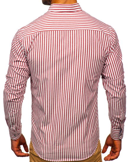 Camisa de hombre a rayas con manga larga color burdeos Bolf 20704