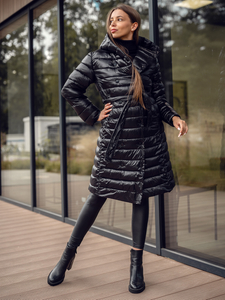 Chaqueta larga acolchada abrigo de invierno con capucha para mujer negro Bolf 5M3159