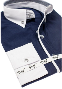Camisa elegante de manga larga para hombre azul oscuro Bolf 6919