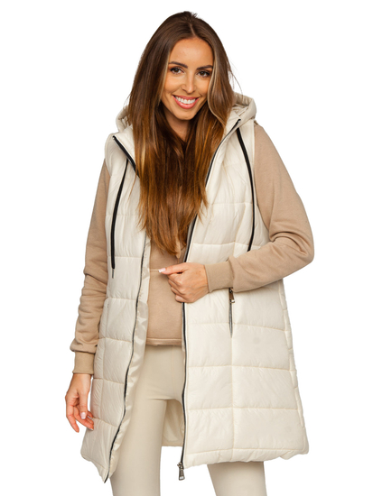 Chaleco acolchado largo para mujer ecrú Bolf 82019