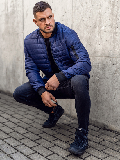 Chaqueta acolchada de entretiempo bomber para hombre azul oscuro Bolf MY-02A