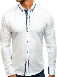 Camisa de manga larga elegante para hombre blanca Bolf 8823