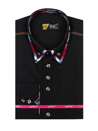 Camisa elegante de manga larga negra para hombre Bolf 3701
