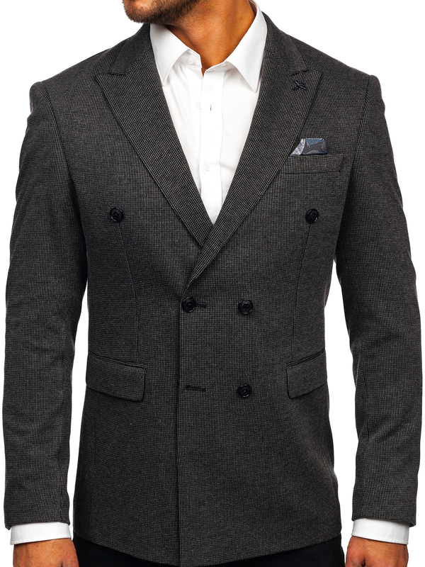 Hombre Chaqueta de traje elegante cruzada Antracita Bolf 007