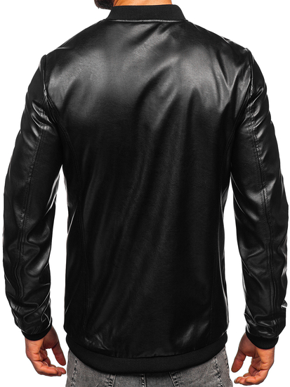 Chaqueta bomber de cuero para hombre negro Bolf 6803A