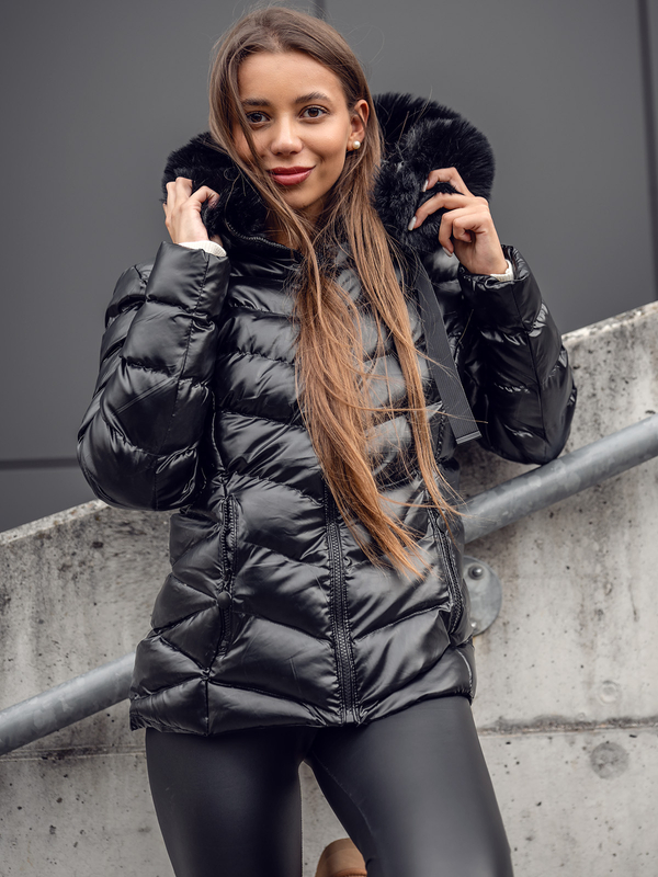 Chaqueta acolchada de invierno con capucha para mujer negro Bolf 5M3138
