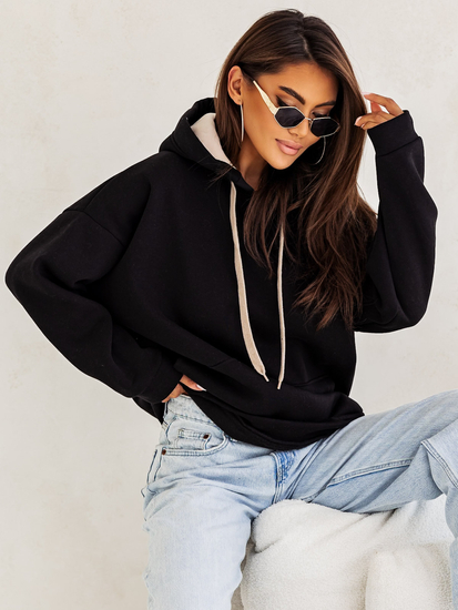 Sudadera con capucha y cuello de canguro para mujer negra Bolf 82131