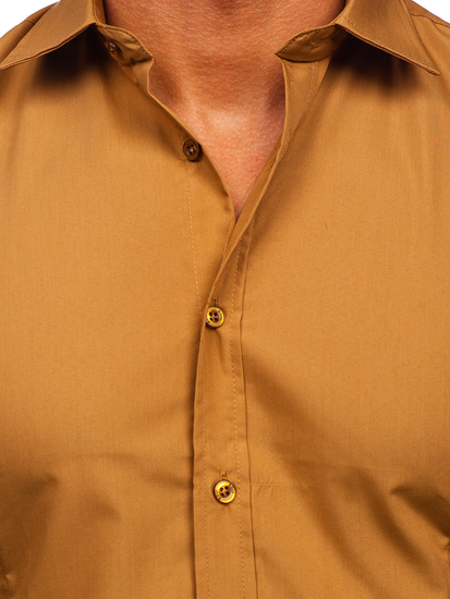 Camisa elegante marrón claro de manga larga para hombre Bolf 1703