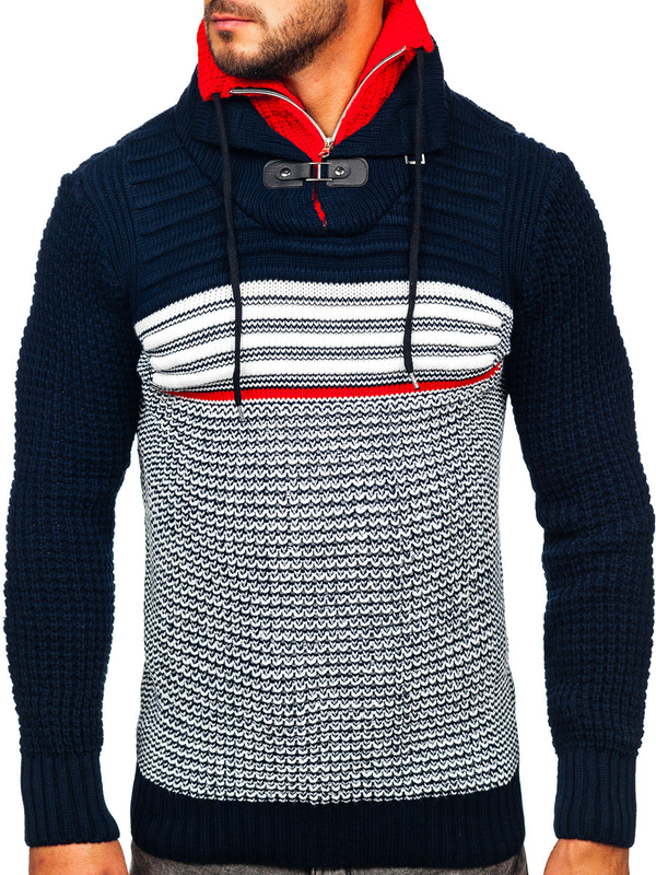 Suéter grueso con cuello alto para hombre color negro y rojo Bolf 2026