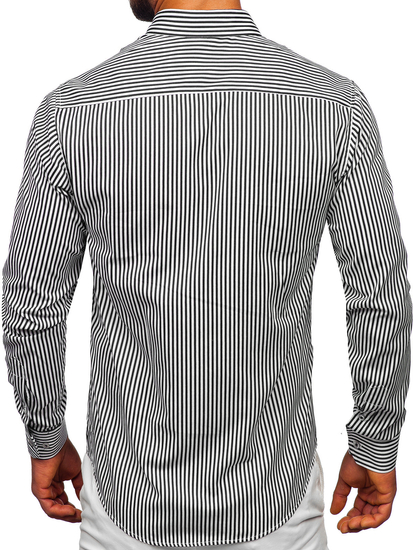 Camisa de rayas de manga larga para hombre negro Bolf 22731