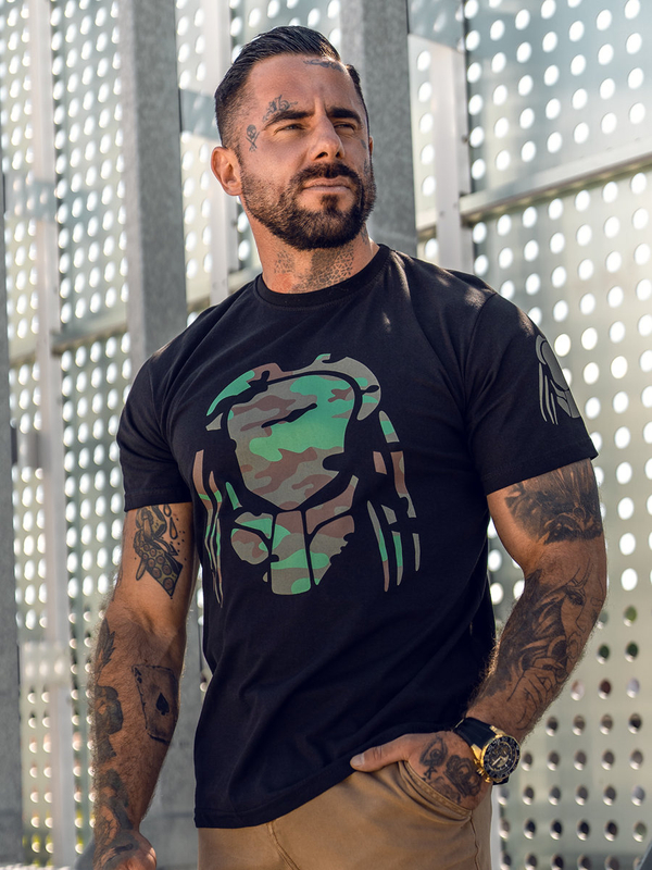 Camiseta negra de algodón con estampado para hombre Bolf 192379A