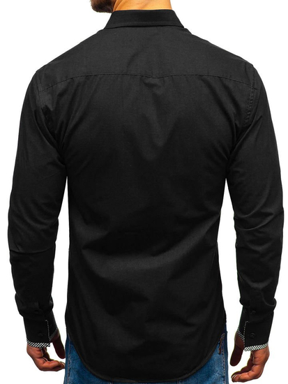 Camisa elegante de manga larga para hombre negra Bolf 2701-1